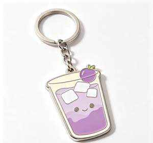 Purple Milk Tea Cup Metal Key Chain <b>Anime</b> Style Keyring Custom Souvenir Gift - Product Image 2