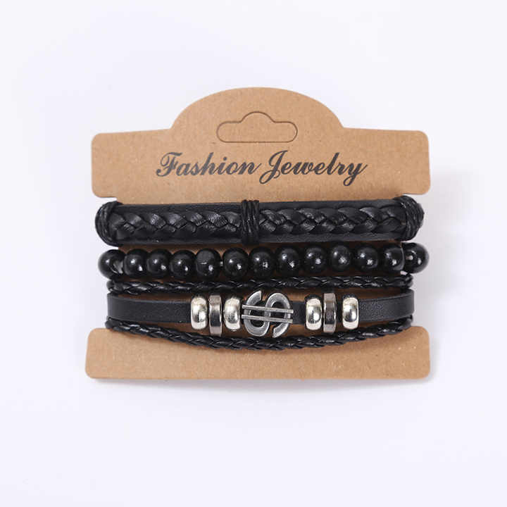 4Pcs Set Braided Leather Bracelets for Men with Vintage Life  display picture 1