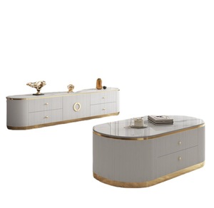 Bộ bàn trà và kệ tivi phòng khách sang trọng, mặt bàn đá cẩm thạch, khung thép không gỉ mạ vàng bóng. - Product Image 3