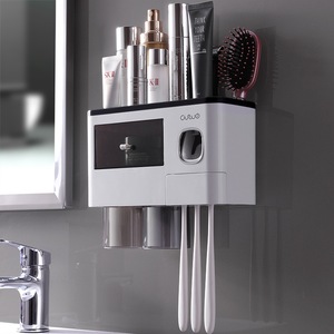 เครื่องจ่ายยาสีฟันอัตโนมัติที่ใส่แปรงสีฟันพร้อมถ้วยไม่มีเล็บติดผนังชั้นวางอุปกรณ์ห้องน้ําชุด - Product Image 6