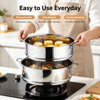 Panier vapeur rond en acier inoxydable 201 de qualité alimentaire avec double poignée, grille de cuisson vapeur, tailles multiples de 16 cm à 26 cm