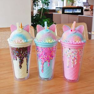 Tasse à crème glacée de style créatif Fashion Girl Heart Tasse à boire en plastique Tasses à double paroi avec couvercle et paille - Product Image 5