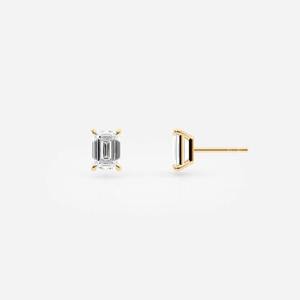 1ct <b>Emerald</b> Cut Lab Grown Diamond Stud <b>Earrings</b>_ 14K Yellow Gold Minimalist Jewelry 1CT - Product Image 1