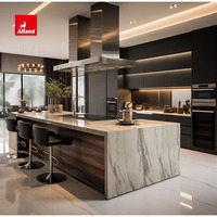 AllandCabinet Premium Personnalisable Luxe Style Moderne Contreplaqué Finition laquée mate Quartz Stone Island Armoire de cuisine avec LED