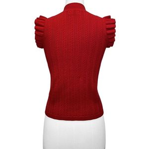 Women's <b>Red</b> Knitted Turtleneck Tank <b>Top</b> With Ruffle Sleeves Casual Solid Color Sweater <b>Vest</b> - Product Image 2