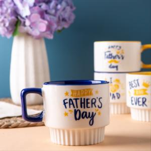Ensemble de tasses empilables personnalisables pour la fête des pères, tasses en céramique jaunes et bleu marine, meilleurs imprimés pour <span class=keywords><strong>papa</strong></span>, commande en gros, directement de l'usine - Product Image 5
