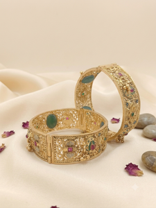 DIVYORO Classic-Inspired Antique Gold Hinged <b>Bangle</b> Floral Motifs Ethnic Bridal Jewelry Women Wedding Fest Orissa 90g 2/4 - Product Image 4