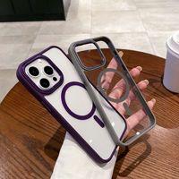 Coque de protection magnétique transparente antichute Meracly pour iPhone 11/12/13/14/15/16/17 Pro/Max avec protection d'objectif en métal surélevée