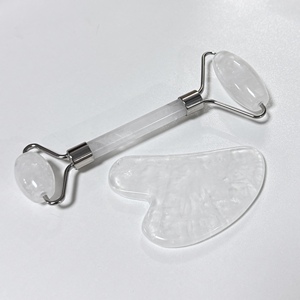 clear transparent natural gemstone white crystal gua sha and face <b>roller</b> set - Product Image 3