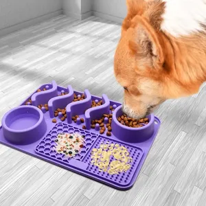 Pet Accessories 2023 Large Size All-in-one Feeding Mat Pet Bowl Lick Mat Silicone Slow Feeder Dog Bowls Set Mat With Suction Cup