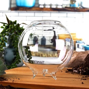 Sfera di vetro trasparente soffiato a mano vaso globo terrario <span class=keywords><strong>con</strong></span> tre <span class=keywords><strong>gambe</strong></span> - Product Image 3