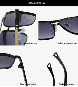 メンズスクエアヴィンテージサングラストレンディなラグジュアリーダブルビームファッションメタルシェードアイウェアグラデーションサングラス - Product Image 4