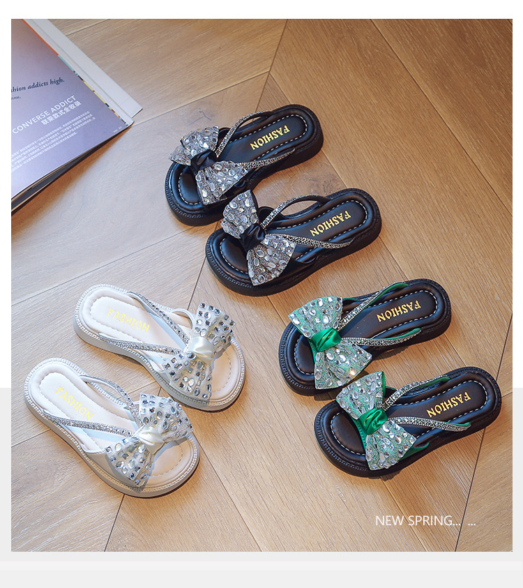 Summer Shiny Children Flip-flops Slippers Rhineau Outdoor Girls Slippers Sandals