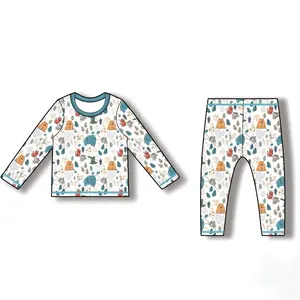 Großhandel Custom Stoff Bio-Baumwolle Bambus Kids Boy Girl 2-teiliges Set Nachtwäsche Baby Printed Long Pyjamas