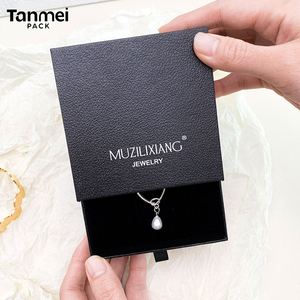 Custom Logo <b>Black</b> Jewelry Packaging <b>Box</b> Paper Drawer Gift <b>Box</b> for Ring Earring Bracelet Pendant Necklace - Product Image 5