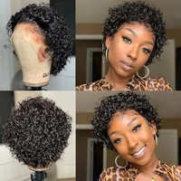 Perruques en cheveux humains de coupe courte pixie en gros pour femmes noires, pré-épilées, perruque en dentelle frontale 13x4, cheveux humains, densité 180%