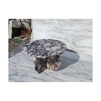 Table basse moderne en marbre blanc rond, forme en T basse, socle, salon, luxe, naturel, table d'appoint en calacatta personnalisée