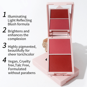 Palette Blush e Illuminante Private Label con Logo Personalizzato per Viso e Guance in Polvere e Crema Bicolore <span class=keywords><strong>Rosa</strong></span> ad Alta Pigmentazione - Product Image 2
