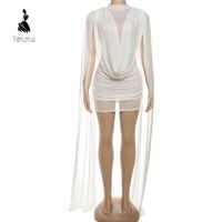 Nouvelle Robe Plissée Transparente en Maille Sexy sans Manches pour Femme Printemps/Été, Mini-Robe de Soirée Moulante Froncée à Nouer sur le Devant