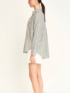 <span class=keywords><strong>Camicia</strong></span> Casual a maniche lunghe a righe in <span class=keywords><strong>lino</strong></span> da <span class=keywords><strong>donna</strong></span> abbigliamento quotidiano largo con tessuto estivo ODM stile natalizio - Product Image 4