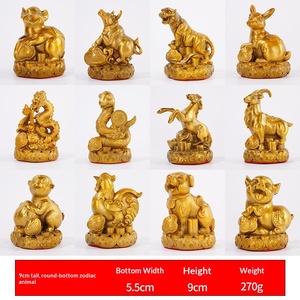 Juego Completo de Adornos de los Doce Signos del Zodiaco con Base de Cobre para el Hogar u Oficina - Artesanías de Buey, Tigre, Dragón, Serpiente, Gallina, Perro, Oveja, Conejo, Rata - Product Image 6