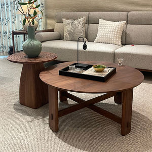 Ensemble de tables basses imbriquées en bois minimalistes et durables modernes avec côtés et tables d'extrémité en bois massif Meubles de salon - Product Image 2