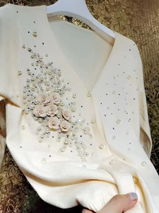 Fall Autumn 2025 Luxury <strong>Sparking</strong> Beaded Knitted <strong>Cardigan</strong> Women Heavy Industry Pearl 3D Flower Sweater Outwear Coat Top - Product Image 4