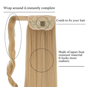 Queue de cheval synthétique de 24 pouces, lisse et soyeuse, colorée, à enrouler, de haute qualité, pour femmes blanches - Vente en gros - Product Image 5