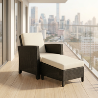 Chaise d'extérieur contemporaine minimaliste en bois avec repose-pieds, ensemble de jardin résistant aux intempéries pour salon, villa, terrasse, pont