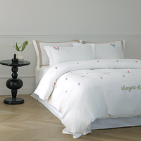Lot de literie en coton personnalisé 4 pièces rose broderie housse de couette taies d'oreiller drap plat couverture de lit lot de literie ensembles de literie
