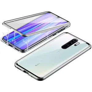 Casing Pelindung Magnetis Seluruh Bagian, Casing Pelindung Magnetis Logam Kaca Lipat, Pelindung Layar Depan dan Belakang, 9H, Penutup HD Sentuh untuk Redmi 9