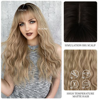 7JHH – perruque Blonde ombrée avec frange, cheveux synthétiques longs bouclés, cheveux naturels pour femmes, 26 pouces, utilisation quotidienne