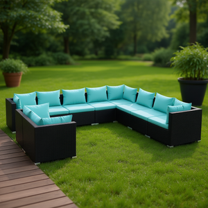 Set Lounge da Giardino in Rattan PE Nero Resistente all'Acqua, Arredamento da Esterno per 10 Persone, Design Elegante - Product Image 2