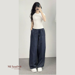Women Regular Wide Leg Velvet Pants <b>Elastic</b> Waist Drawstring <b>Lace</b> Yarn Dyed Casual Knee Length Breathable Fabric OEM - Product Image 1