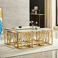 Ensemble de table de meubles de salon de style moderne 5 pièces table basse en acier inoxydable tables de couleur or