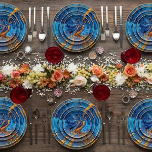 Veweet — service <span class=keywords><strong>de</strong></span> vaisselle en porcelaine, assiettes à dîner en céramique <span class=keywords><strong>de</strong></span> <span class=keywords><strong>marbre</strong></span> bleu <span class=keywords><strong>de</strong></span> 10.5 pouces avec bordure en or, nouveau design - Product Image 1