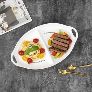 <strong>Custom</strong> White Large Ceramic Divided <strong>Serving</strong> <strong>Platter</strong> with Double Handles for Restaurants and Home Dining Plate - Product Image 1