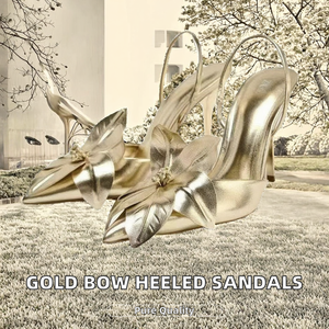 Nuevas Sandalias de Tacón Alto con Punta en Pico, Elegantes y Sensuales para Verano, Casuales para Exteriores, con Lazo Dorado, Tacón Delgado, Pantuflas de Tacón Alto para Mujer - Product Image 2