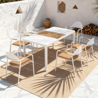 Ensemble de mobilier de salle à manger extérieur moderne Dwoo, 7 pièces, aluminium, plastique, bois, table et chaises de jardin