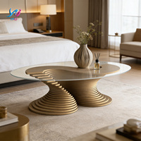 Table basse moderne en forme de S, écologique, avec base en bois spirale unique et plateau en verre, meuble de décoration pour la maison, le café, l'hôtel, le centre commercial, le bureau