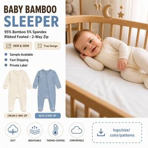 Pyjama en bambou de haute qualité personnalisé, combinaison à fermeture éclair pour bébé, vêtements pour bébé écologiques certifiés Oeko-tex - Product Image 1