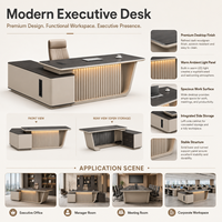 Bureau de direction contemporain haut de gamme avec panneau frontal à LED et crédence latérale, grande table de direction pour bureau de directeur