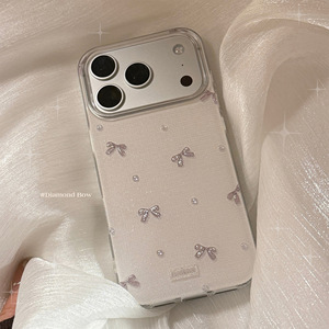 Funda para iPhone 17 Pro, estilo coreano, con lazo gris brillante, ventana grande, cobertura total, anticaídas - Product Image 2