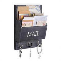 Nouvel Organisateur de Courrier en Bois, Porte-Clés Mural avec Crochets, Étagère Murale Décorative, Boîte de Rangement pour Entrée et Décoration Intérieure