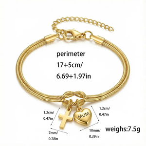 Bracelet en acier inoxydable 304 plaqué or 18 carats avec pendentif en forme de cœur croisé laser et symbole d'infini pour femmes - Product Image 2