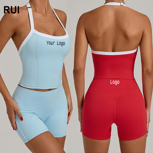RUIQUWIN Ensemble de yoga dos nu pour femmes d'été avec logo personnalisé Vêtements de sport d'entraînement respirants Gilet short extensible 2 pièces Ensemble de yoga - Product Image 1