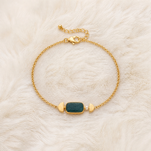Pulsera de cuentas de acero inoxidable chapado en oro con perlas redondas de aventurina verde rectangular al por mayor, joyería retro para uso diario de mujer - Product Image 3