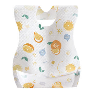 Disposable Baby Bib Waterproof Feeding Bib Orange <b>Pattern</b> 0-12 Months <b>Paper</b> Material Drooling Cover Soil Prevention - Product Image 1