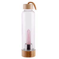 Bouteille d'eau infusée de pierres précieuses en cristal naturel classique 500 ml Tasse mince en cristal de diamant Bouteille d'eau avec couvercle et poignée en bambou