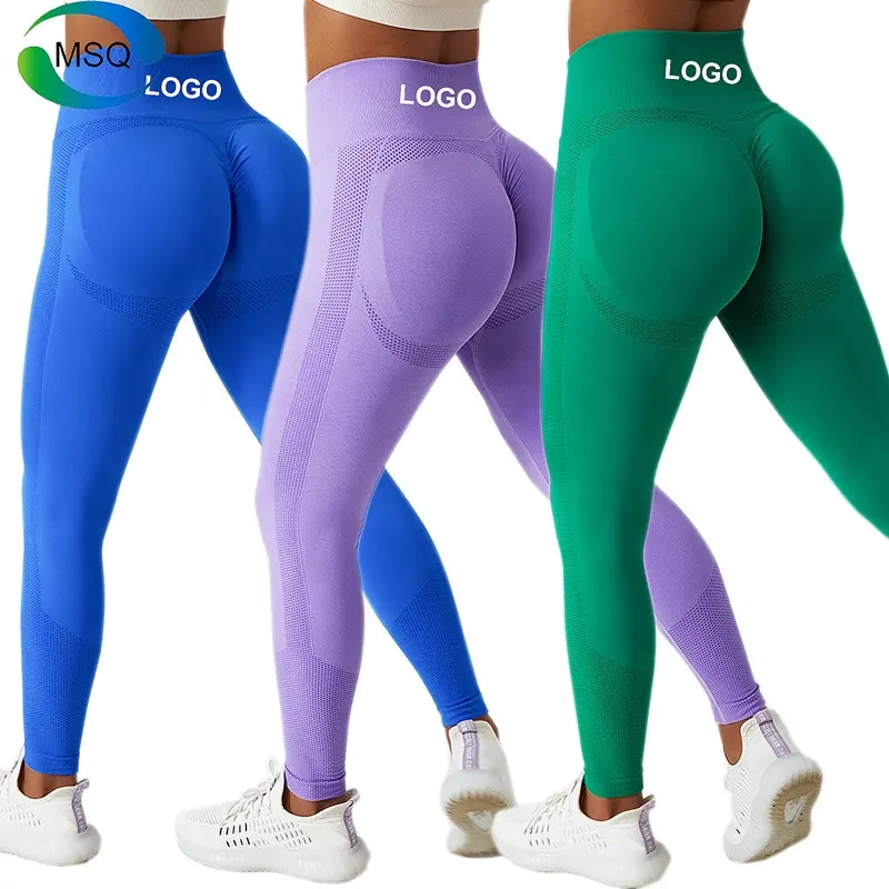 Custom Logo Gym Wear Workout Women Outdoor Elastic Compression Scrunch Butt Back Seamless Yoga Leggings